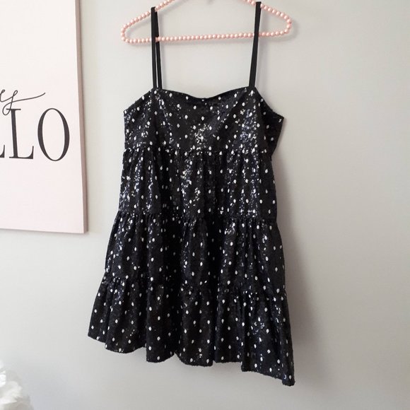 NWT Zara sequin polka dot baby doll mini holiday dress - Picture 12 of 13